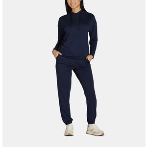 NEW Women 2 piece sweatsuit set Pull over Hoodie w Jogger Pants Blue Navy L